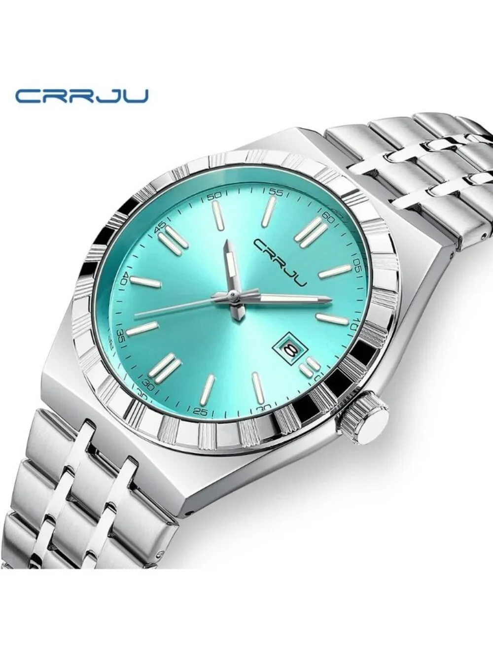 Men's Silver Mint Luxury Luminous Analog Quartz Fashion Casual Wrist Watches